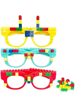 Hxezoc 12 Pcs DIY Building Bricks Glasses Building Blocks Games for Kids Creative Building Block Birthday Party Supplies