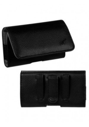 MUNDAZE Black Leather Belt Clip Pouch Carrying Case for Samsung J3 Prime / J3 Mission / Amp Prime 2