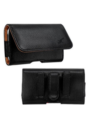 MUNDAZE Black Brown Leather Belt Clip Pouch Carrying Case for Apple iPhone 8 PLUS