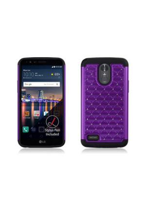 Purple Diamond Double Layered Case For LG Stylo 3 / Stylo Plus Phone