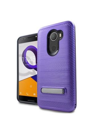 Purple Metallic Shield Kickstand Case For Alcatel A30 Fierce 2017 / Walters Phone