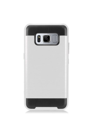 Silver Brushed Metal Double Layered Case For Samsung Galaxy S8 ACTIVE Phone