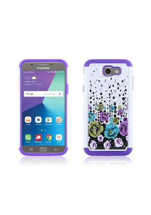 Purple Morning Glory Flowers Diamond Hybrid Case For Samsung Galaxy Halo / Galaxy J7v Phone