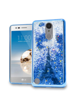 Blue Paris Eiffel Tower Motion Glitter Chrome Case For LG Aristo / Fortune Phone