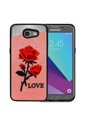 Red Love Roses Pink Embroidery Texture Case For Samsung Galaxy J3 Emerge Phone