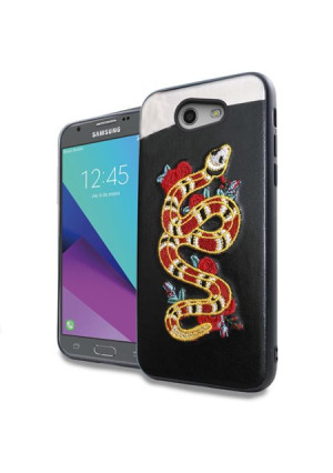 Red Yellow Snake Embroidery Texture Case For Samsung Galaxy J3 Luna Pro / Sol 2 / J3 Prime Phone