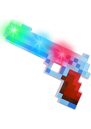 ArtCreativity 10 Inch Light Up Pixel Pistol Toy with Flashing LEDs - Cool Retro Pixelated Plastic Pistol - Video Game Party Supplies - Unique Kids Easter Basket Stuffers Gift - Batteries Included
