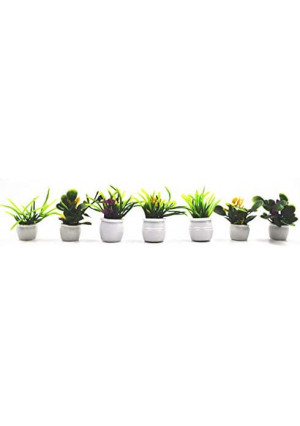 Togudot 7 Pcs Miniature Potted Plants Dollhouse Mini Plant Bonsai Flower Model Tiny Fake Greenery Decoration