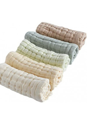 Baby Washcloth Baby Towels and washcloths 5 Pack Muslin Baby Washcloths Super Soft Newborn Bath Face Towels Cotton Reusable Wipes (11.8 X 11.8in) Light Green