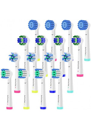 16pcs Replacement Brush Heads Compatible with Oral B Electric Toothbrushes. Pack of 4 Precision Clean,4 Cross Clean,4 3D Whitening Clean and 4 Sensitive Clean.