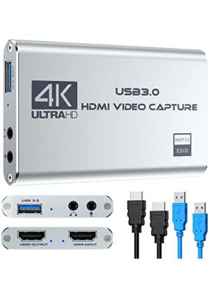 Video Capture Card 4K 1080P 60FPS, USB 3.0 HDMI Video Capture Device, HD Game Capture Card for Streaming, Work with PS4/PS5/Xbox/PC/Mac Windows 10/11