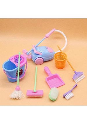 Bestsea Doll House Mini Cleaning Toy Miniature Mop Dustpan Bucket Brush, Housework Cleaning Kit, Doll House Accessories