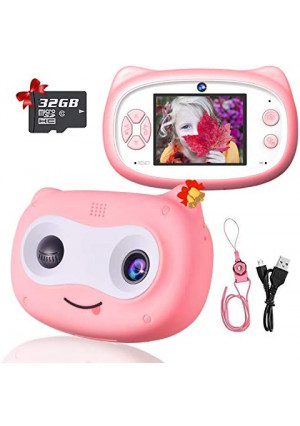 D.DA.D Selfie Kids Camera for Girls Best Birthday Gifts for 3 4 5 6 7 8 Year Old Children Toddler Toys, Portable Rechargeable 20MP Digital Video Camcorder 2.0 Inch IPS Screen with 32GB Card – Pink X11