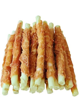 Puppy Training Snacks Dog Chews Treats Chicken Wrapped White Rawhide Sticks 0.5lb