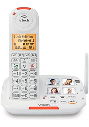 VTech SN5127 Amplified Cordless Senior Phone with Answering Machine, Call Blocking, 90dB Extra-loud Visual Ringer, One-touch Audio Assist on Handset up to 50dB, Big Buttons and Large Display, White