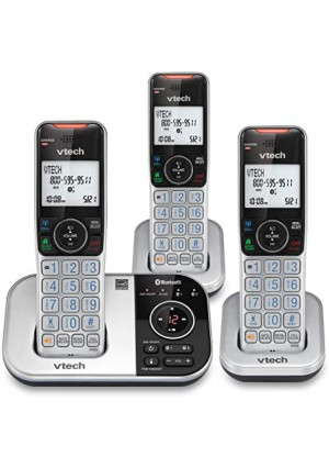 VTECH VS112-3 DECT 6.0 Bluetooth 3 Handset Cordless Phone for Home with Answering Machine, Call Blocking, Caller ID, Intercom and Connect to Cell (Silver & Black)