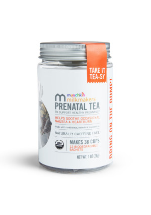 Munchkin Milkmakers Organic Prenatal Tea for Morning Sickness & Nausea Relief, With Ginger & Red Raspberry Leaf, 12 Count