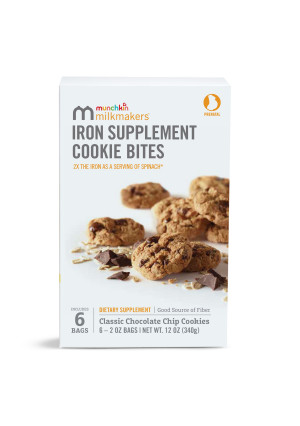 Munchkin Milkmakers Prenatal Iron Supplement Chocolate Chip Cookie Bites, 2 oz, 6 Count