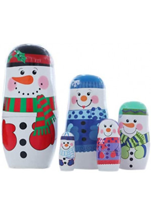 SUPVOX Wooden Russian Nesting Dolls 5 Layers Novelty Snowman Stacking Nested Handmade Toys for Children Kids Christmas Winter Party Wishing Gift