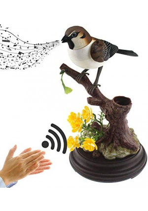 Tipmant Cute Electronic Pets Simulation Sparrow Bird Can Move Chirp Pen Holders Office Home Decor Ornament Kids Toys Birthday Gifts