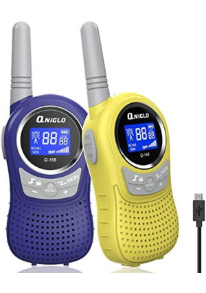 QNIGLO Walkie Talkies for Kids Rechargeable 2 Pack, up to 3 Miles Kids Walkie Talkies for Boys and Girls Toys Gifts 22 Channels Best Gifts for Birthday Christmas