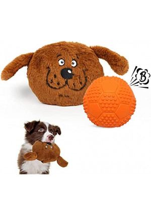 Enjoying Dog Interactive Toys 2-in-1 Dog Plush Squeaky Small Balls Pet Toys Halloween Xmas for Small Medium Large Dogs, Brown Monster