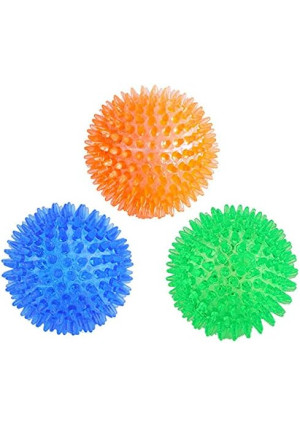 Orgrimmar 3.5" Dog Squeaky Chewing Balls 3 Packs Pet Soft Stab Balls Cleaning Teeth Toys Dogs Spiky Balls with High Bounce for Small Medium Large Pet Dog Toys