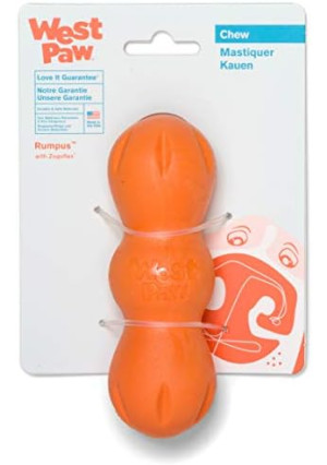 WEST PAW Zogoflex Rumpus Dog Chew Toy – Floatable Toy for Dogs, Aggressive Chewers – Puppy Chewing Toys for Catch, Fetch – Recyclable, Dishwasher-Safe, Small 5.25", Tangerine