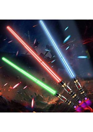 Light up Saber Set,3 Pack LED Light Swords with Sound(Motion Sensitive),Extendable and Realistic Handle,Great for Halloween Party,War Fighter Warriors