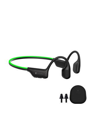 Bluetooth 5.3 Headphones, Bone Conduction Headphones w/Mic Open Ear Wireless Earbuds w/Light Bar for Running, IPX7 Waterproof 32GB MP3 for Cycling, 8Hrs Playtime Earphones for Sports Workouts