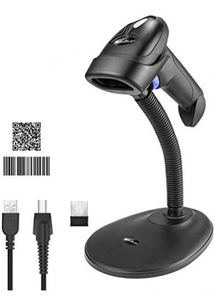 Wireless 1D 2D Barcode Scanner with Stand, NetumScan Portable Automatic QR Code Scanner Supports Screen Scan Handheld CMOS Image Bar Code Reader with USB Receiver for Warehouse POS and Computer