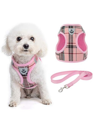 KOOLTAIL Dog Harness for Small Medium Dogs ,Dog Harness and Leash Set, Step in No Pull Soft Mesh Padded Adjustable and Reflective Pet Vest Harness Puppy, Plaid Extra Harness for XS S Dogs, Pink S