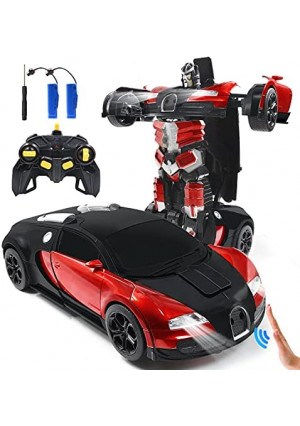 Trimnpy RC Cars Robot for Kids Remote Control Car Transformrobot Gesture Sensing Toys with One-Button Deformation and 360°Rotating Drifting 1:14 Scale , Best Gift for Boys and Girls (red)