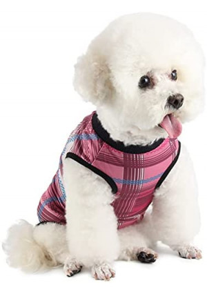 Due Felice Dog Surgical Recovery Suit Puppy Onesie After Surgery Pet E-Collar Alternative for Female Male Dog Pink Plaid/Medium