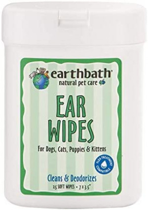 earthbath Pet Ear Wipes - Cleans & Deodorizes, Aloe Vera, Vitamin E, Witch Hazel, Good for Dogs, Cats, Puppies, & Kittens - Keep Your Pet's Ears Naturally Clear and Infection Free - 25 Count