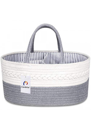 Conthfut Baby Diaper Caddy Organizer 100% Cotton Rope Nursery Storage Bin for Boys and Girls Large Tote Bag & Car Organizer with Removable Inserts Baby Shower Basket