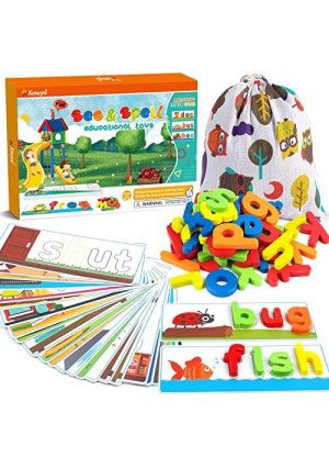 KMUYSL See & Spell Learning Educational Toys and Gift for 2 3 4 5 6 Years Old Boys and Girls - 80Pcs of CVC Word Builders, Alphabet Colors Recognition Game, Preschool Learning Activities Toys