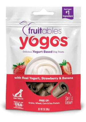 Fruitables Real Yogurt Treats – Roll-Up Dog Treats – Strawberry & Banana Flavor – Natural Ingredients – 12 Ounces