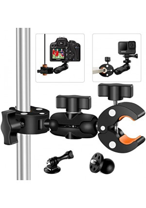 Super Clamp Double Camera Clamp, Crab Plier Clip Bracket Mount Monitor 360° Magic Arm Double Ball Head Adapter with 1/4"-20 for Photo Studio Light Stand/ Umbrella Clamp/ Motorcycle/ Insta360/ Gopro