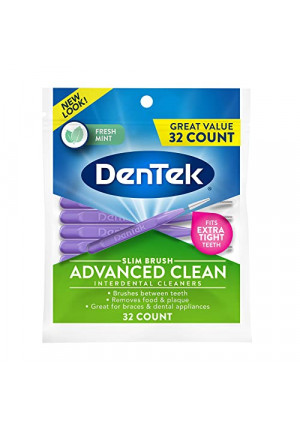 DenTek Slim Brush Advanced Clean Interdental Cleaners, Extra Tight, 32 Count