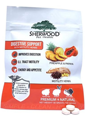 Digestive Support, Papaya by Sherwood Pet Health (100 Tablets - 60 Grams). Contains Natural Motility Herbs That Regulate The Digestive Tract, Improve The Gut microbiome and Stimulate The Appetite