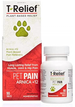 T-Relief Pet Pain Relief Arnica +12 Powerful Natural Medicines Help Reduce Muscle, Joint & Hip Pain, Soreness, Stiffness, Injuries in Dogs & Cats - Vet Approved, Fast-Acting Soother - 90 Tablets