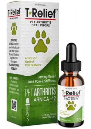 MediNatura T-Relief Pet Arthritis Pain Relief Arnica +12 Powerful Natural Medicines Help Reduce Hip & Joint Pain, Soreness & Stiffness - Fast-Acting, Alcohol-Free Soother for Dog & Cat - 1.69 oz