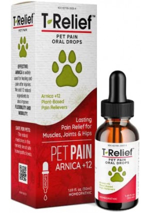 T-Relief Pet Pain Relief Drops Arnica +12 Powerful Natural Medicines Help Reduce Muscle, Joint & Hip Pain, Soreness, Stiffness, Injuries in Dogs & Cats - Fast-Acting Alcohol-Free Soother - 1.69 oz