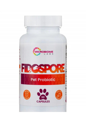 Microbiome Labs FidoSpore Probiotics for Dogs - Dog Probiotic Supplement with Grass-Fed Beef Liver - Digestion & Immune Support - Mix with Pet Food - Dog, Puppy, Cat-Friendly (30 Powder Capsules)