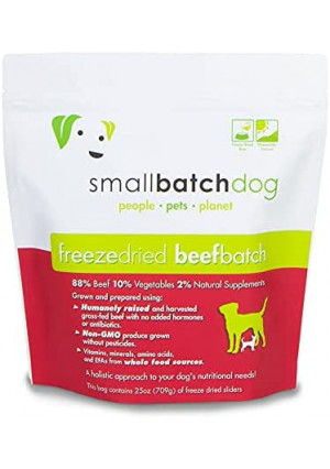 Smallbatch Pets Freeze-Dried Premium Raw Food Diet for Dogs, 25oz, Beef Recipe, Bulk Bag, Made in The USA, Organic Produce, Humanely Raised Meat, Hydrate and Serve Patties, Wholesome & Healthy