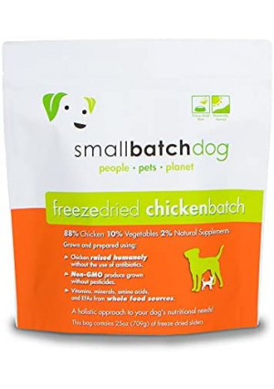 Smallbatch Pets Freeze-Dried Premium Raw Food Diet for Dogs, 25oz, Chicken Recipe, Bulk Bag, Made in The USA, Organic Produce, Humanely Raised Meat, Hydrate and Serve Patties, Wholesome & Healthy