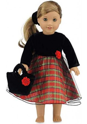 Emily Rose 18" Doll Clothes - Beautiful Red Holiday 18" Doll Dress with Black Velvet Top | 18 Inch Doll Party Holiday Outfit Includes Purse | Fits 18" American Girl Dolls