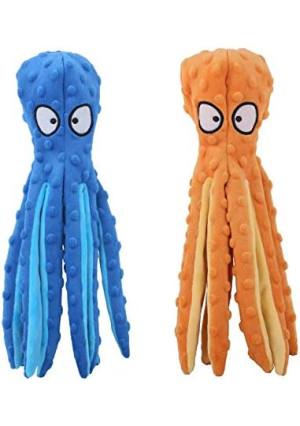 Dog Squeaky Toys Octopus - No Stuffing Crinkle Plush Dog Toys for Puppy Teething, Durable Interactive Dog Chew Toys for Small, Medium and Large Dogs Training and Reduce Boredom, 2 Pack