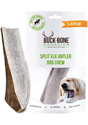 Buck Bone Organics Dog Chews, Elk Antlers for Dogs, Long Lasting Dog Bones for Aggressive Chewers, All Natural, No Preservatives, Wild Shed in The USA (Large)